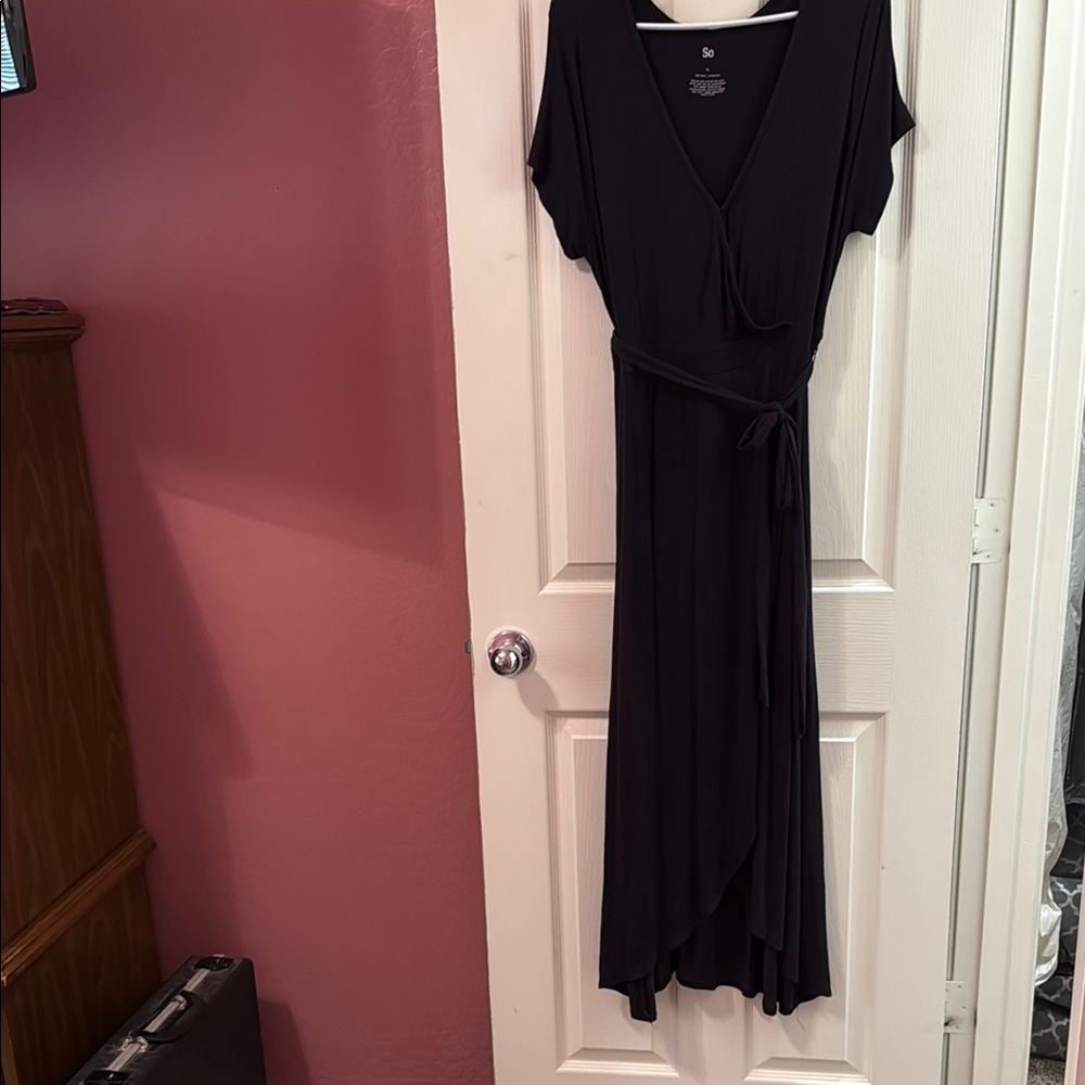 SO Black High Low Wrap Dress V-Neck Short Sleeve